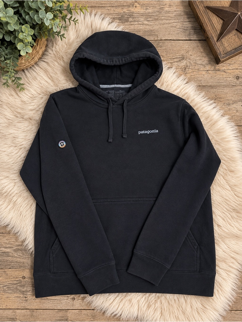Patagonia Black Pullover Hoodie with Chest Logo